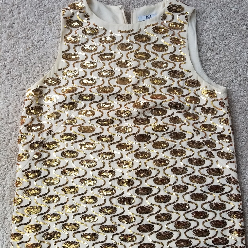 Ice Iceberg cream/gold sequin patterned shirt